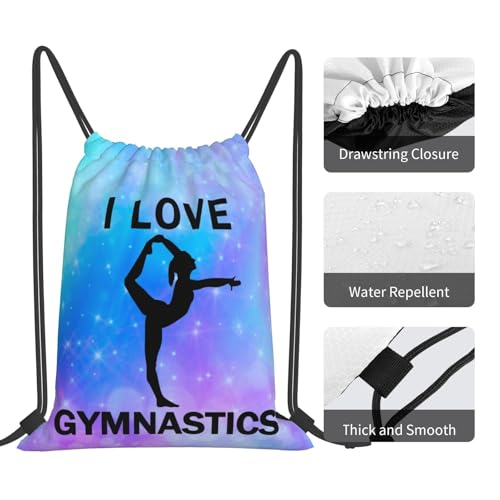 I Love Gymnastics Unisex Drawstring Backpack Bag Sport Gym Travel Swim Sackpack - color: I Love Gymnastics