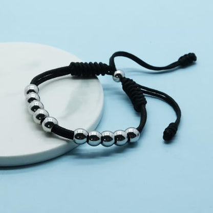 Golf Score Counter Bracelet, 10 Stainless Steel Beads, 2mm Cord Adjustable Golf Stroke Tracking Baseball Swimming Sport Golf Gift for Men and Women - style: Black