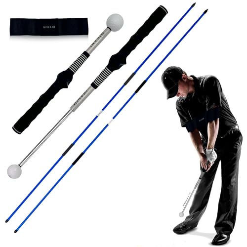Mikani Retractable Golf Swing Training Aid - Click Stick Swing Training with Golf Grip Trainer | Golf Swing Trainer |Golf Alignment Sticks | Click Sound Tempo Training, Golf Accessories for Golfers