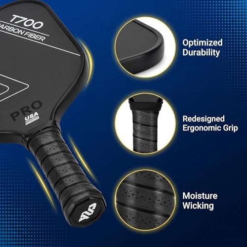 Pickleball Paddle Set of 2 T700 Carbon Fiber – Textured Surface Rackets for Spin & Control, Includes 4 Pickleballs & Bag, Durable Lightweight Pickleball Kit - color: 1