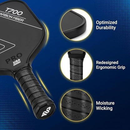 Pickleball Paddle Set of 2 T700 Carbon Fiber – Textured Surface Rackets for Spin & Control, Includes 4 Pickleballs & Bag, Durable Lightweight Pickleball Kit - color: 1