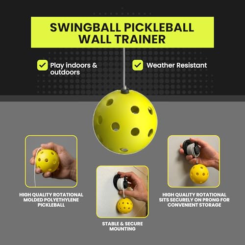 Swingball Pickleball Wall Trainer Set – Portable Solo Practice Paddle, Real Ball for Indoor and Outdoor, Designed to Improve Control, Accuracy, Reflexes & Overall Skill Development, Ages 6+