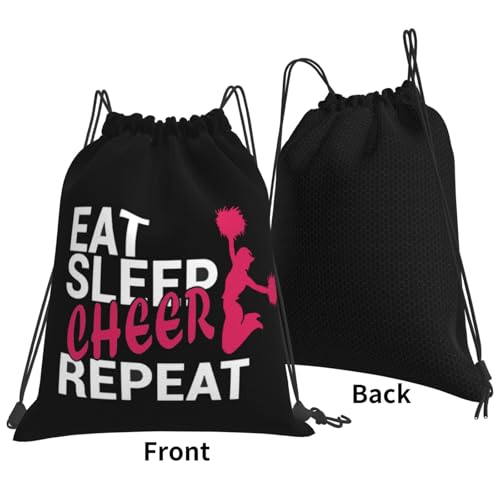 Eat Sleep Cheer Repeat Unisex Drawstring Backpack Bag Sport Gym Travel Swim Sackpack - color: Eat Sleep Cheer Repeat