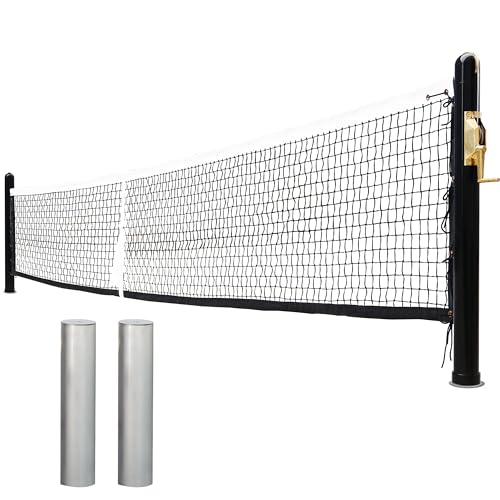 Seliyoo Permanent In-Ground Pickleball Net System,Heavy-Duty Steel Posts, Rust-Proof Coating, USAPA Regulation Size, 22FT Tournament Net with Brass Winder & Galvanized Sleeves,Outdoor Indoor Courts