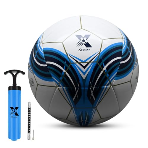 Soccer Ball Size 5, Soft Touch TPU Cover, Durable SR Bladder, Adult Pro Training Ball for Indoor & Outdoor Play, Multi-Color Design (Blue, Red) - color: Blue