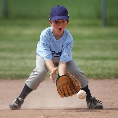 Baseball Glove + Ball Sets, Softball Glove, Baseball Mitt, 10.5''-12.5'' for Youth/Adult Training and Beginner Play, Synthetic Leather Softball Mitt - color: Brown, size: 10.5"