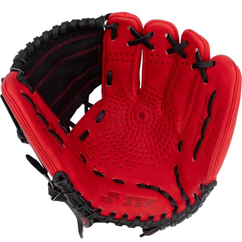 SSK Z5 Craftsman Youth Baseball Glove – 10.5” – 11” – 11.25” – 11.5” Right & Left Hand Throw - color: Red/Black - One-Piece Web, size: 11" - Right Hand Throw