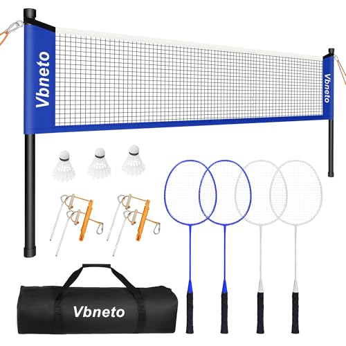 Badminton Set, Portable Outdoor Anti-Sag System – Official 20ft x 5ft Easy Setup Durable Net with 4 Rackets, 3 Shuttlecocks & Carry Bag for Backyard, Lawn or Beach Fun