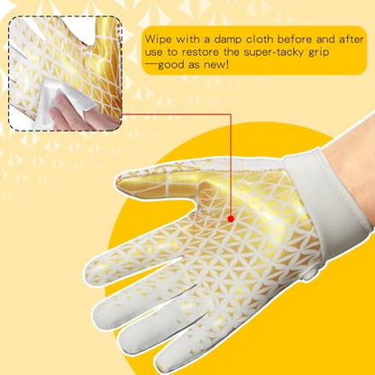 Kids Football Gloves, Excellent Grip Youth Football Receiver Gloves with Sticky Silicone Anti-Slip Elastic Breathable, Best Gift for Boys Girls - color: Gold & White, size: Kid-XS/S(5.5-6 Inch)