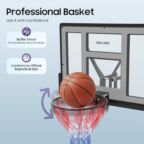Wall Mounted Basketball Hoop 44x30 Inch Backboard, 17.72 Inch Diameter Rim Backboard with Double Spring Breakaway, Professional Indoor Outdoor Basket Ball Hoop for Home Gym, Garage, Backyard