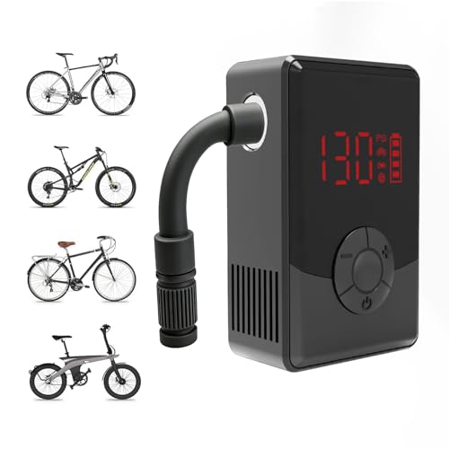 Electric Mini Bike Pump with 130PSI Gauge, Portable Bicycle Air Pump with Presta and Schrader Valve, Auto-Stop Fast Inflation Mini Air Pump for E-Bike, MTB, and Road Bike Tires