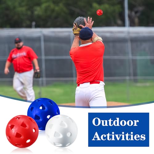 VioraWhite 48 Pack Mini Practice Baseballs 1. 65 Inch Small Baseball Training Lightweight Hollow with a Drawstring Bag for Hitting, Batting Training Use - color: Red，blue，white