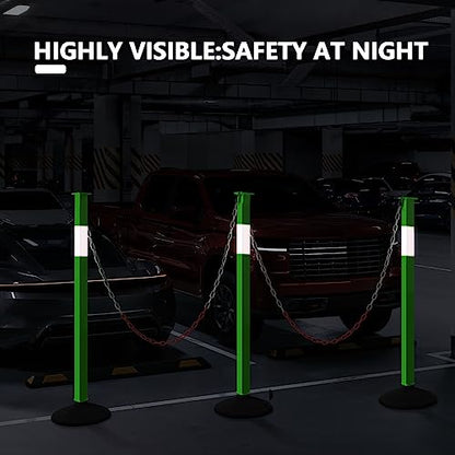 4 Pack Traffic Delineator Post Cones with Weighted Base & Reflective Collars, Adjustable Green Safety Barrier with Plastic Chains for Parking Lot Driveway Road - color: Green