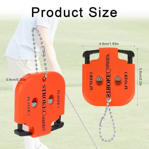 2pcs Golf Stroke Counters, Portable Score Keeper with Hanging Rope Mini Square Design 2 Player Stroke Counter Clicker for Golf Training Competitions & Games (Orange)