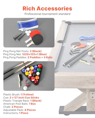 VEVOR 7ft 3-in-1 Multi Game Table with Dining, Pool, and Tennis Table, for Family Game Room Adults, Includes Full Set of Accessories, - style: Accessories