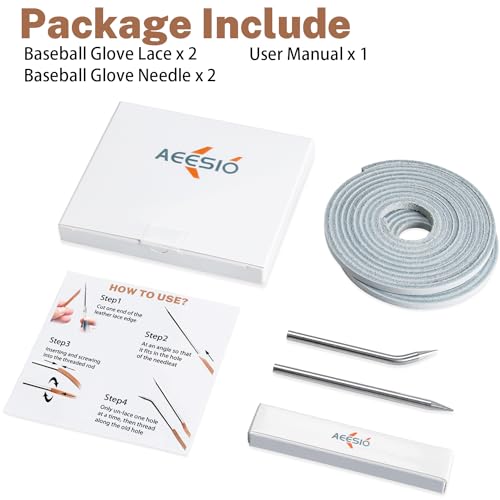 Softball Baseball Glove Lace, Mitt Lace Repair Kit Includes 2 Leather Laces and Lacing Needle for Catcher's Glove - color: White