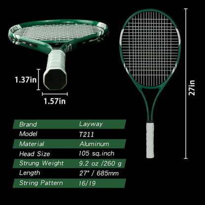 Tennis Rackets 2 Players Recreational for Beginners,Pre-Strung 27 Inch Light Adult Racquet Set for Women Men with Tennis Balls,Overgrips and Carry Bag
