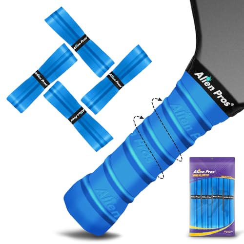 ALIEN PROS Pickleball Overgrip (4-Pack) with Ridges for Better Grip Control - Precut and Dry Feel Pickleball Grip Tape - Non-Slip Pickleball Paddle Grip Tape for High Performance - color: Blue