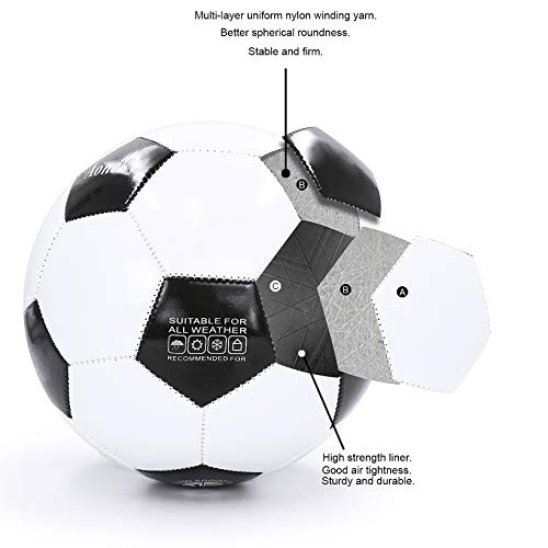 Aoneky Soccer Ball with Pump - color: 5 Pack with 1 Pump - White/Black, size: 5