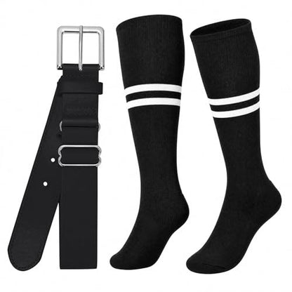 XZQTIVE Baseball Softball Socks and Belt Combo Set Adjustable Softball Socks and Elastic Belt for Kids Youth Adult - color: Black, size: Kid