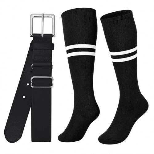 XZQTIVE Baseball Softball Socks and Belt Combo Set Adjustable Softball Socks and Elastic Belt for Kids Youth Adult - color: Black, size: Kid