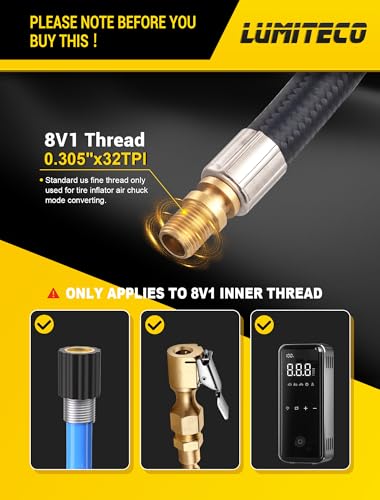 LUMITECO Quick Connect Tire Chuck Hose, Tire Valve Extension Tube w/Presta Valve & Air Pump Ball Needle Set, Air Inflator Pump Hose with Air Chuck Adapter for Portable Air Compressor