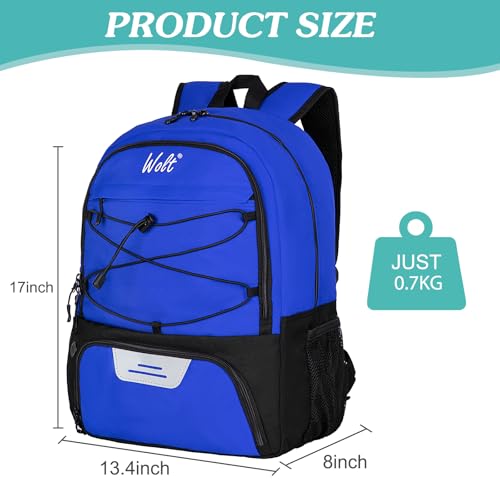 WOLT Soccer Backpack Soccer Bag with Ball Holder & Shoes Compartment, Sport Equipment Bags For Football, Basketball, Volleyball, Gym - color: Blue