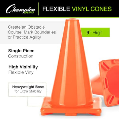 Champion Sports 9" High Visibility Flexible Vinyl Cone, Orange