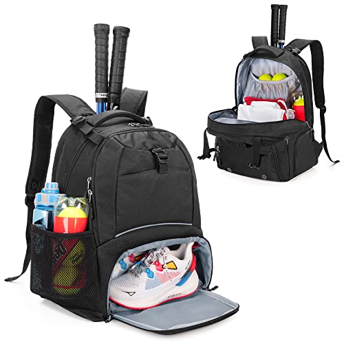 Tennis Backpack for 2 Rackets, Tennis Bag with Separate Ventilated Shoe Space for Tennis/Pickleball/Badminton/Squash Racquet and Accessories