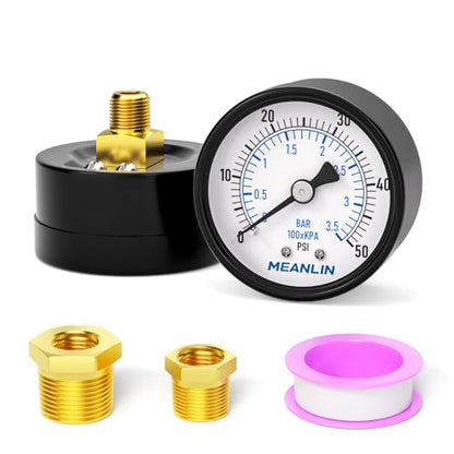 0-50Psi 2" DIAL FACE 1/8" NPT Well Pump Pressure Gauge, with 1/4" NPT and 3/8" NPT Hex Bushing, 3-2-3% Accuracy, Center Back Mount - size: 0-50Psi, style: 1/8"NPT Back Mount