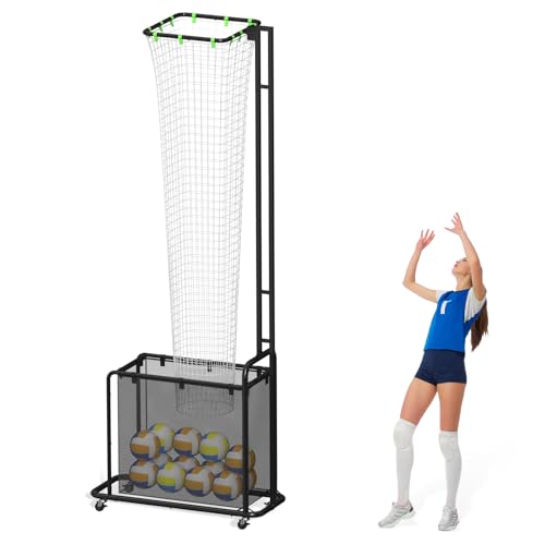 Volleyball Setter Training Equipment, Setting Trainer Net with Target Hoop, 5 Angles Adjustable, Height Adjustable for Serving Spiking Drills System with Ball Collection Bag