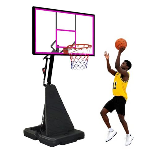 Basketball Hoop Outdoor 8.04-10FT Height Adjustable, Portable Basketball Goal with 44 Inch Shatterproof Backboard, Heavy-Duty Base & Wheels for Youth,Teens,Adults in Backyard,Driveway,Indoor - color: Hot Pink -44" Backboard