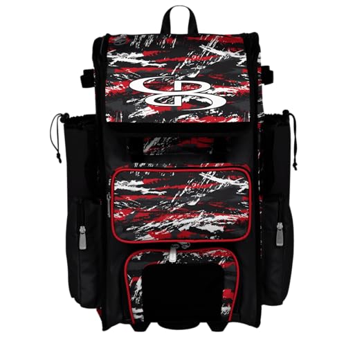 Boombah Rolling Superpack Baseball/Softball Gear Bag - Telescopic Handle - Holds 4 Bats - Wheeled Version - Razor Multiple Colors - color: Black/Red/White
