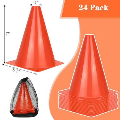 PXZBLG 12/24/50pcs Soccer Cones, 7" Soccer Cones, Plastic Traffic Cones, Training Cones for Basketball Football Skating Drills Practice - color: Red, size: 7", 24pcs