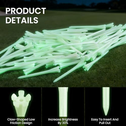 FINGER TEN Glow-in-The-Dark Plastic Golf Tees 2 3/4" 3 1/4" Value 30 Pack, Durable Fluorescent Green Light Up Tees with 5-Prong for Indoor Outdoor Night Practice (30 Pack (2 3/4 Inch))