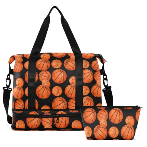 ALAZA Basketball Ball Black Travel Duffel Bag Tote Bag Multi Compartment Weekender Overnight Bag with Wet Pocket for Travel Men Women
