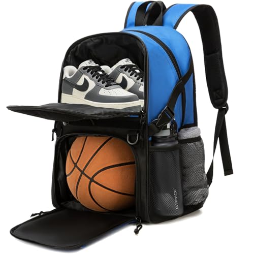 Basketball Bag Backpack with Ball Holder and Shoes Compartment,Best for Basketball, Soccer, Volleyball, Gym. (BLUE) - color: Blue