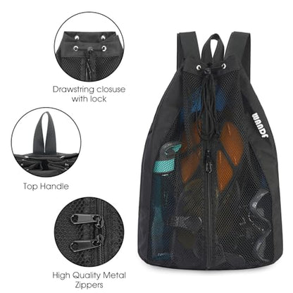 WANDF Swim Bag Mesh Drawstring Backpack Beach Backpack for Swimming, Gym, and Workout Gear - color: Black
