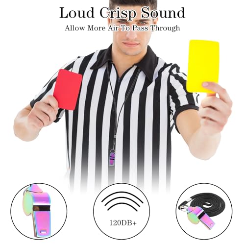 JJUNW 2 Pcs Coach Whistle with Lanyard, Stainless Steel Metal Teacher Whistle, Colorful Backpack Whistle, Emergency Sports Loud Whistle Suitable for, Coach, Referee, Emergency