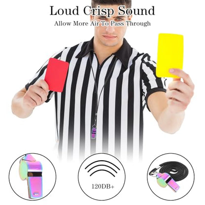JJUNW 2 Pcs Coach Whistle with Lanyard, Stainless Steel Metal Teacher Whistle, Colorful Backpack Whistle, Emergency Sports Loud Whistle Suitable for, Coach, Referee, Emergency
