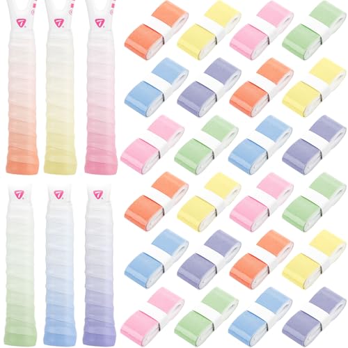 Jerify 24 Pieces Tennis Racket Grip Tape, Precut Tennis Overgrips Tape Badminton Racket Grips with Velvety Comfort for Anti Slip and Absorbent Grip - color: Gradient Color