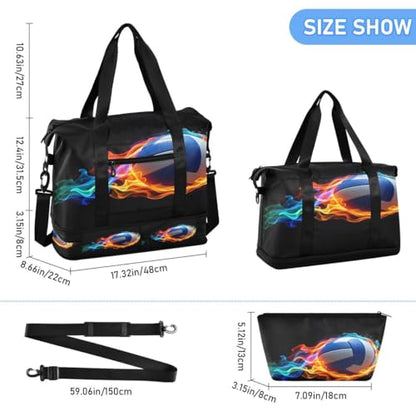 ALAZA Volleyball Ball Black Travel Duffel Bag Tote Bag Multi Compartment Weekender Overnight Bag with Wet Pocket for Travel Men Women