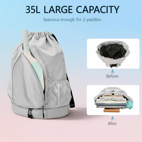 Pickleball Backpack for Women, Fit 2 to 4 Paddles, Pickleball Backpack with Shoe Compartment, Pickle Bag as Gifts for Beginner, Large Capacity Pickle Ball Bag with Paddle Cover Pocket - color: Grey