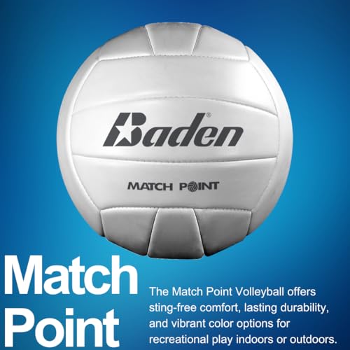 Baden | Match Point | Cushioned Synthetic Leather | Outdoor Recreation Backyard Volleyball + College Camp Ball | Official Size 5 - color: White
