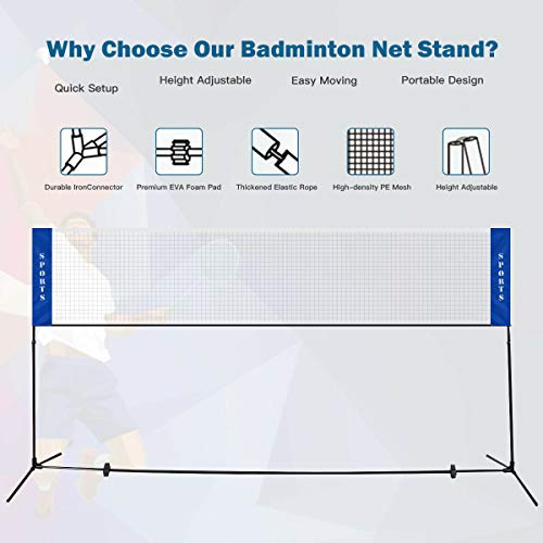 DORTALA Portable Badminton Net 10FT, Freesting Soccer, Volleyball, Pickleball, Tennis Net, Adjustable Height, Easy Setup Badminton Net for Indoor Outdoor Court Beach Backyard