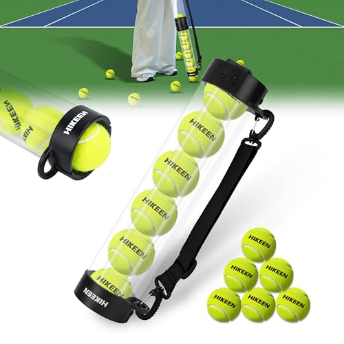Hikeen Durable Tennis Ball Pick up Tube with 6/12 Tennis Balls,Quick Pickup & Storage Tennis Ball Tube with Shoulder Strap for Tennis Accessories - Includes 6/12 Balls - style: with 6 Tennis Balls