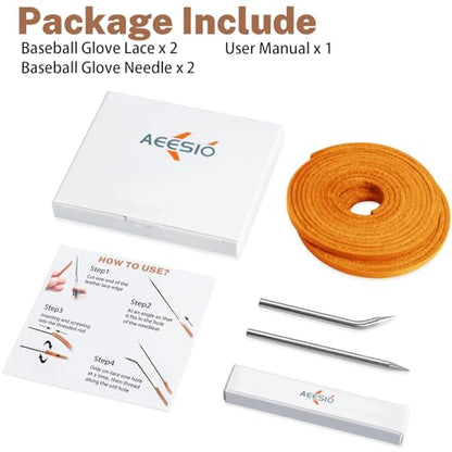 Softball Baseball Glove Lace, Mitt Lace Repair Kit Includes 2 Leather Laces and Lacing Needle for Catcher's Glove - color: Orange