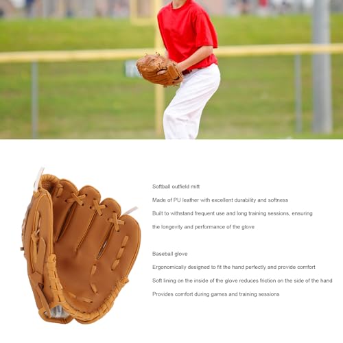 Baseball Glove, Softball Field Glove, Professional Enhanced Grip for Youth and Adult Training (Brown)