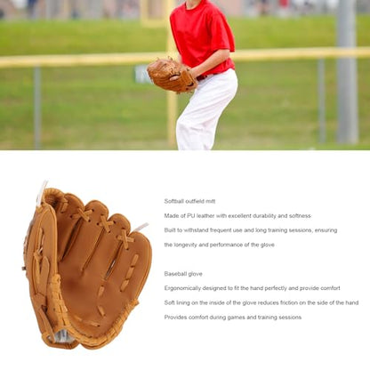 Baseball Glove, Softball Field Glove, Professional Enhanced Grip for Youth and Adult Training (Brown)