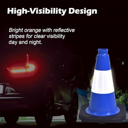 4 Pack 12 Inch Blue PVC Traffic Cones Black Base, Sport Training Cones for Soccer Drills, Outdoor Play, Indoor Gym Activities (4, Blue, 12 Inch)